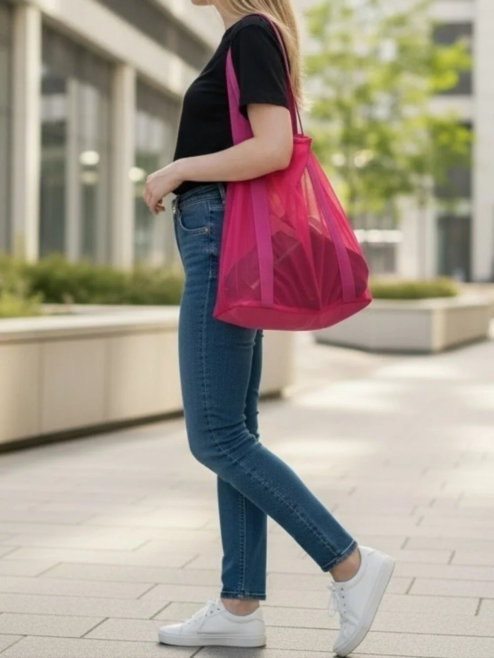 Shade & Shore Hot Pink Mesh Beach Pool Summer Tote Bag